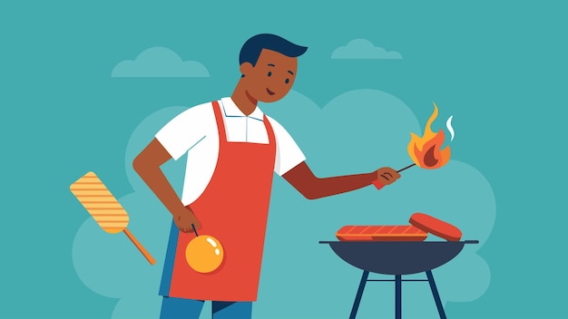 A man tending to a sizzling grill his apron proudly displaying the phrase juneteenth cookout as he