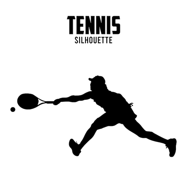 Illustrazione della silhouette vettoriale di un giocatore di tennis isolato su uno sfondo bianco