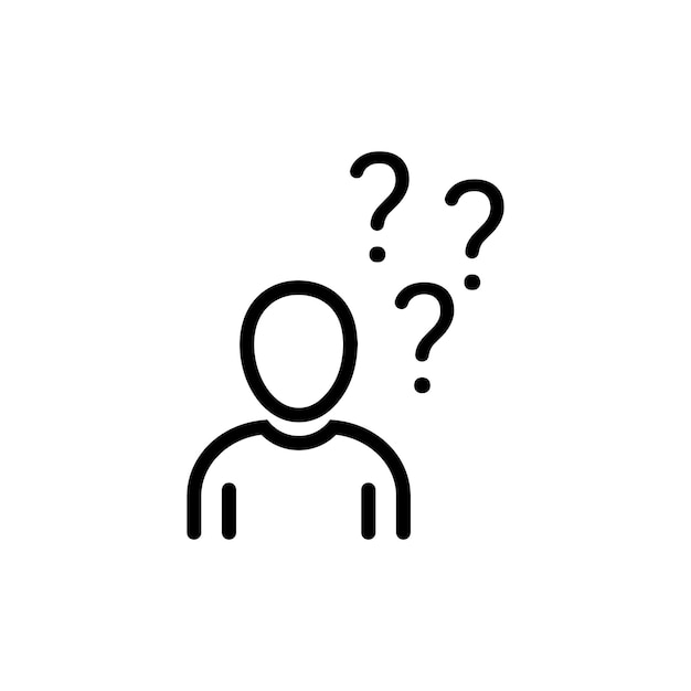 Man think icon doubt or unsure person with question enquire human lost and difficulty editable stroke vector illustration eps10