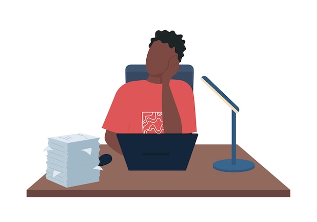 man tired from work semi flat color vector character