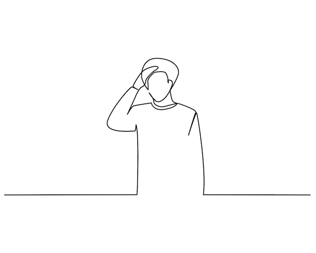 Man tired gesture with finger continuous one line illustration