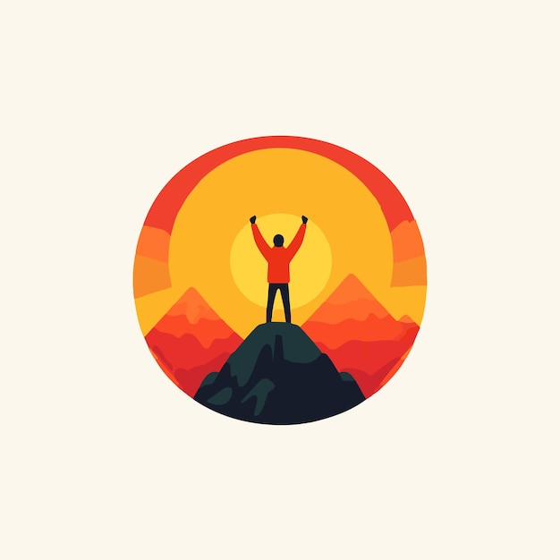 Vector man on top of a mountain celebrating