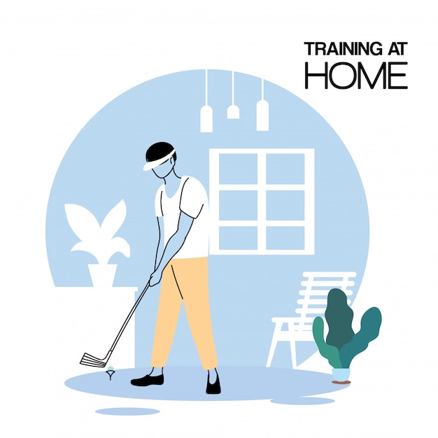 Vector man training at home for quarantine vector illustration design