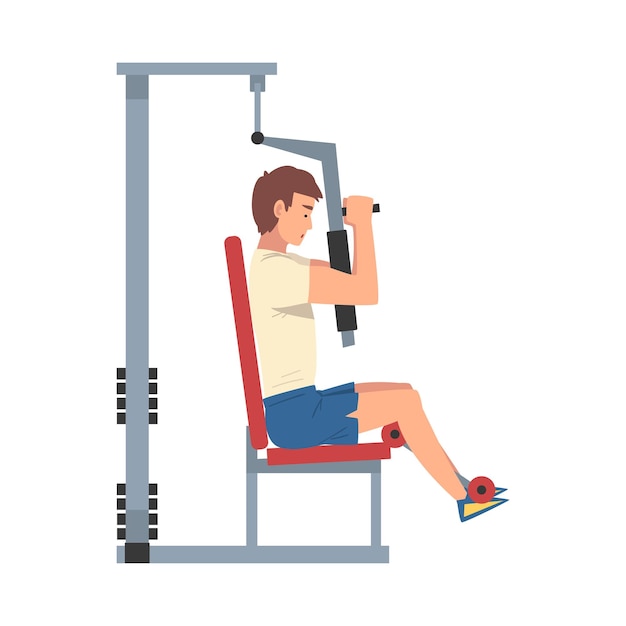 Man Training with Gym Machine Vector Illustration