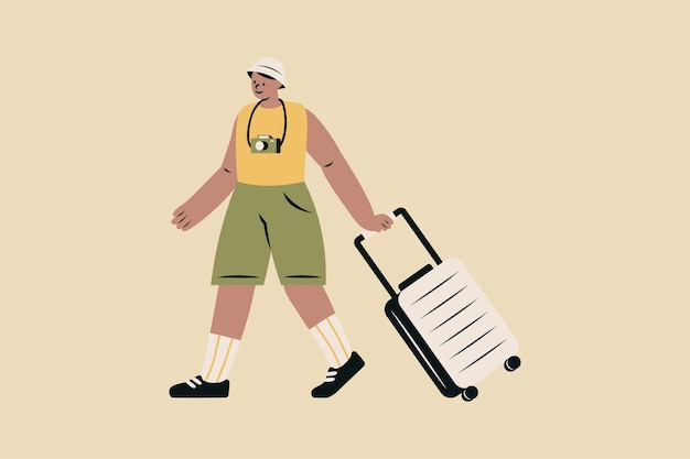 Man Traveling with Luggage Vector Illustration