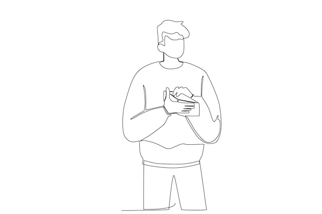 Man tries to seek money in his purse line art