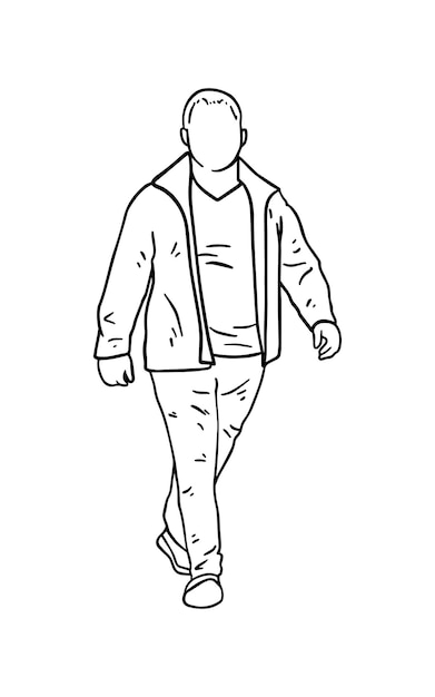 A man in a tshirt and jacket with short hair doodle linear cartoon coloring is in full growth