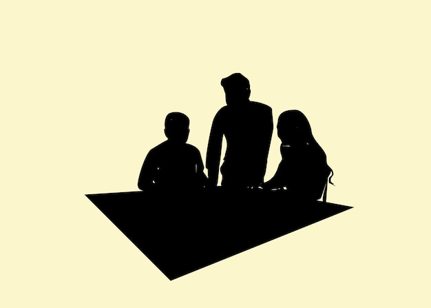 Premium Vector | A man and two children sit at a table in front of a ...