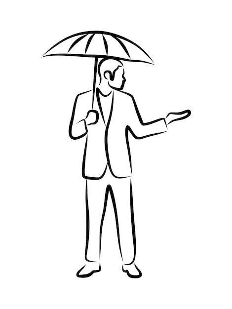 Man umbrella rain silhouette line art