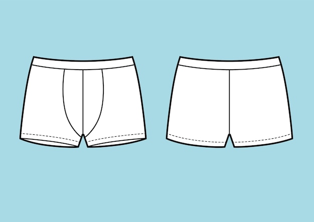 Boxer intimo uomo, disegno tecnico vettoriale