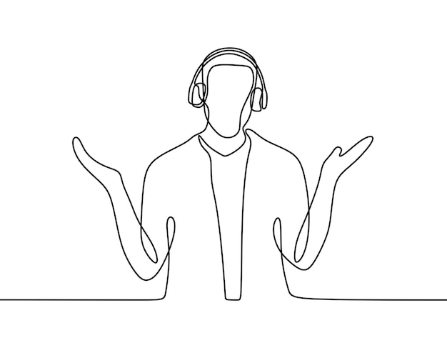 Man use headphone enjoy oneline continuous single line art