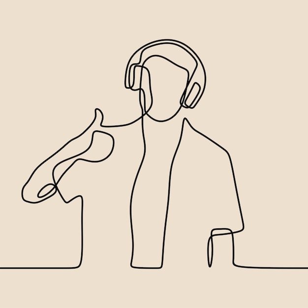 Man use headphone enjoy oneline continuous single line art