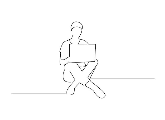 man use laptop line art illustration