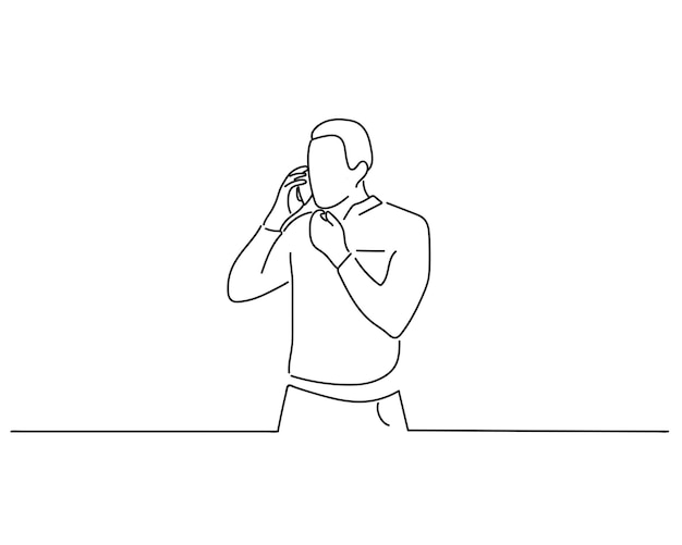 Man use phone continuous line art illustration