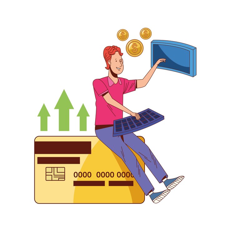 Vector man using computer