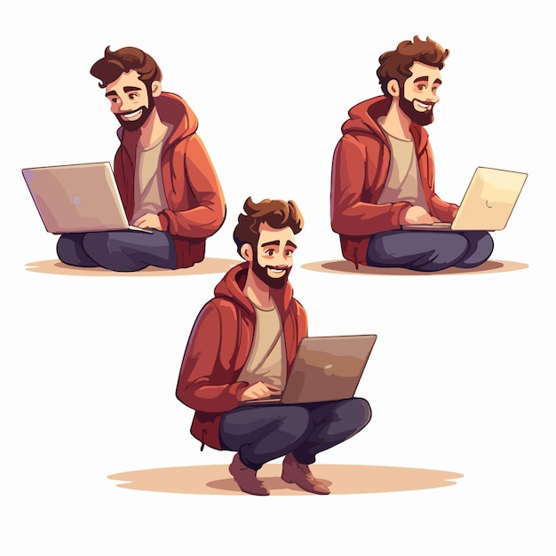 Vector a man using a laptop in a flat design