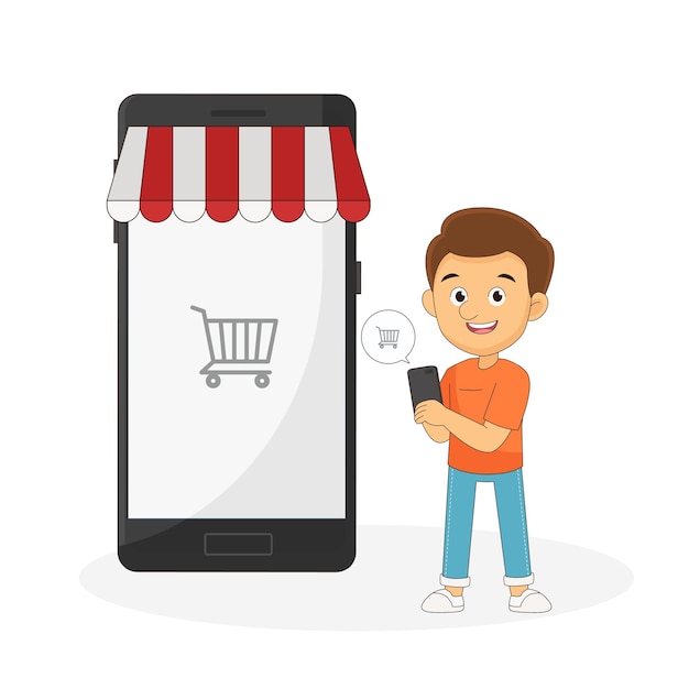 Man using phone for shopping online with e-commerce