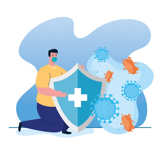 Man using protective surgical mask for , shield with particles against coronavirus, protection health and safety