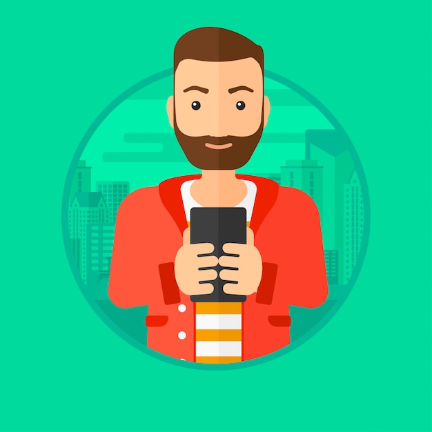 Vector man using smartphone.