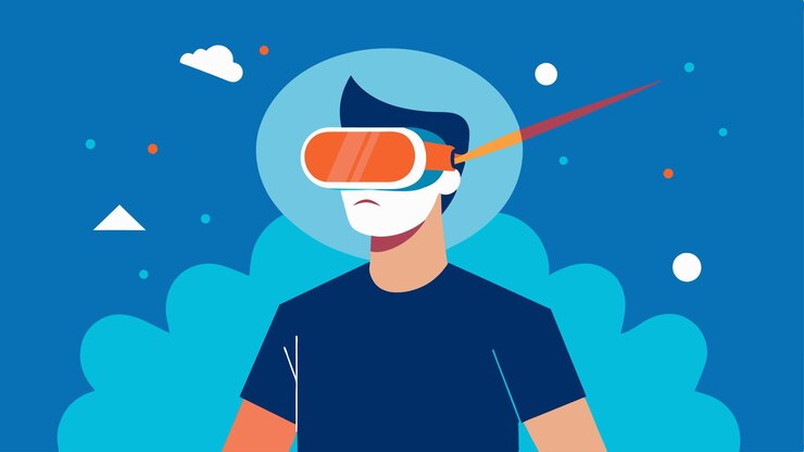 Vector a man using a virtual reality headset to revisit a traumatic event and process it in a safe and