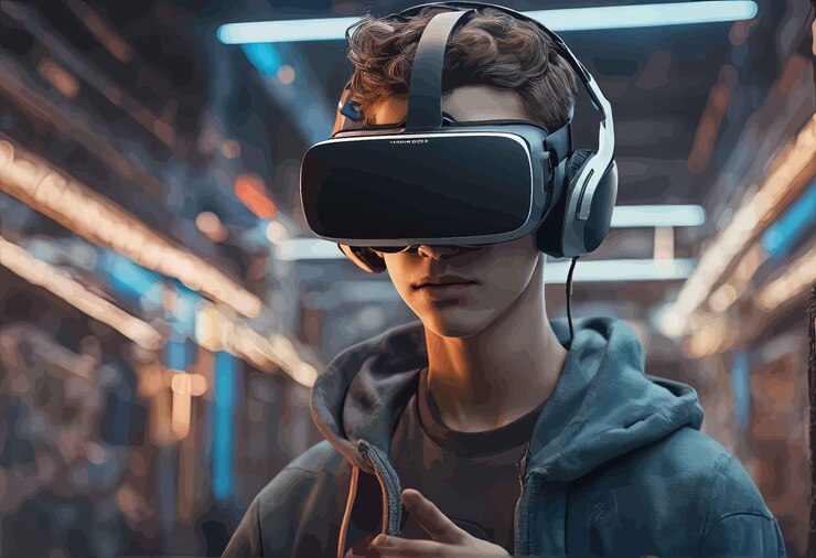 Vector man using vr glassesman using vr glassesyoung man in vr headset virtual reality 3 d illustration