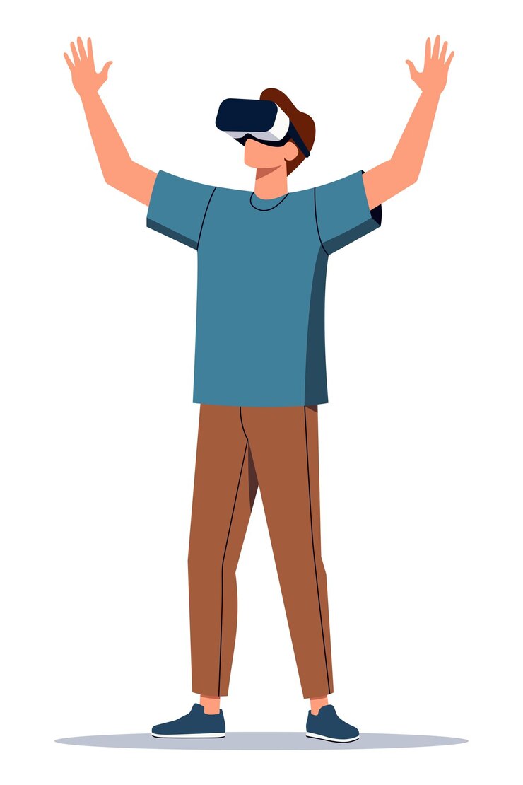 Vector man using vr headset interacting in virtual environment isolated on white