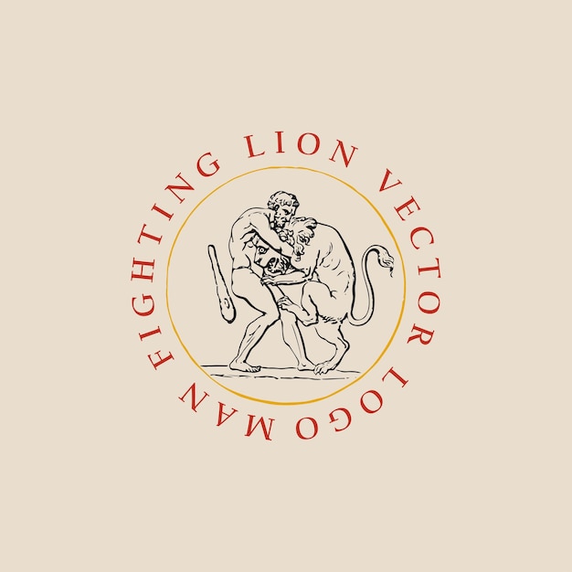Man vechten leeuw munt pictogram logo oude retro vintage illustratie poster sjabloon ontwerp vector