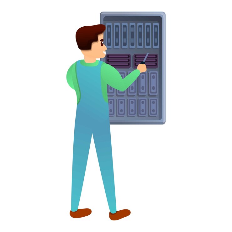 Vector man and voltage system icon cartoon of man and voltage system vector icon for web design isolated on white background