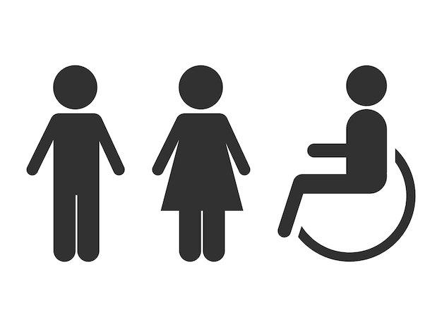 Man vrouw en persoon met een handicap pictogram geïsoleerd op witte achtergrond Vector illustratie