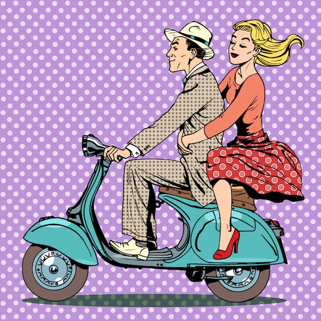 Man vrouw scooter retro