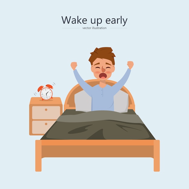 Vector man wake up in the morning character