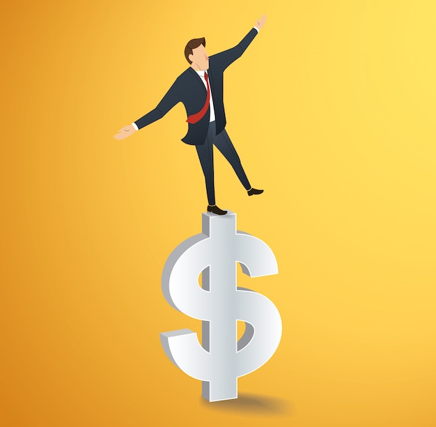 man walking in balance on dollar icon