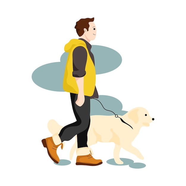 Мужчина выгуливает собаку