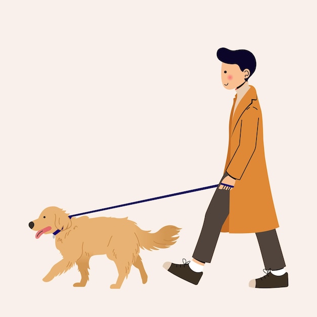 Vector man walking his dog