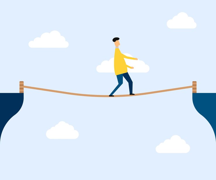 Vector man walking on rope walk way vector illustration