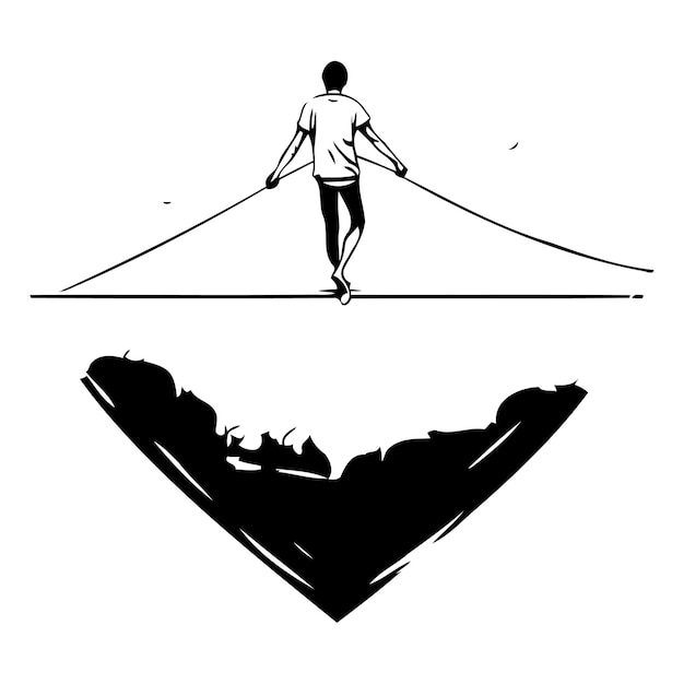 Vector man walking on a tightrope in the shape of a heart vector illustration