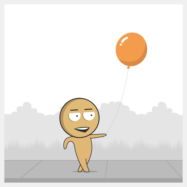 Vector man walking with a balloon