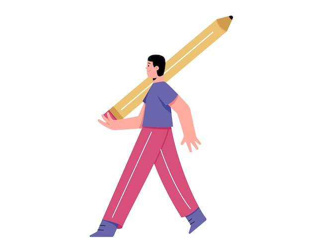 A man walking  with big pencil