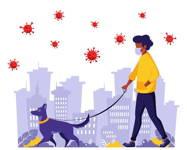 Man walking with dog during pandemic