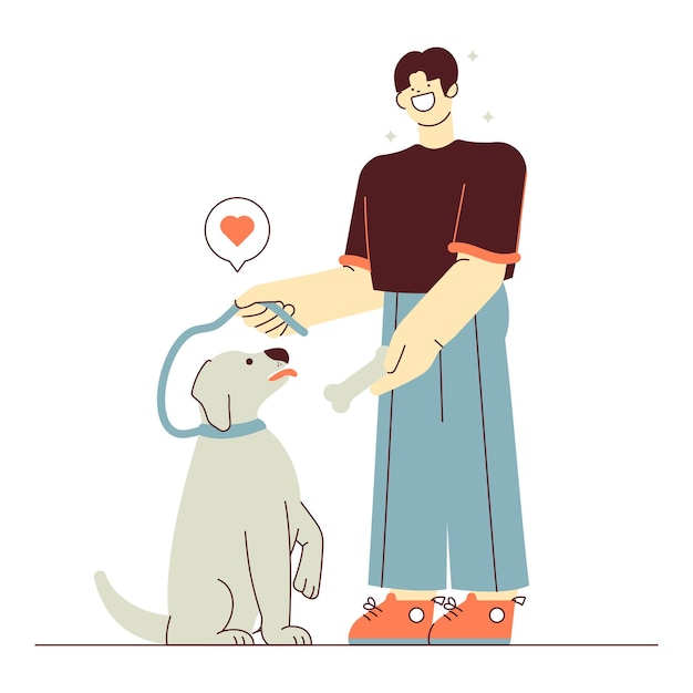 Vector man walking with dog illustration