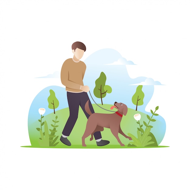 A man walking with his dog