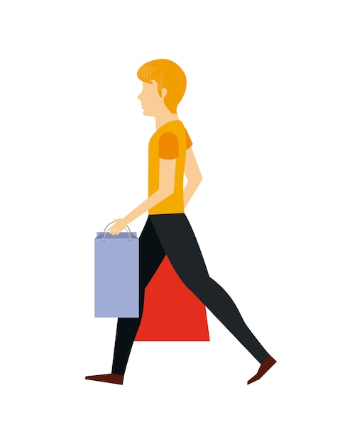 Vector man walking with shopping bags