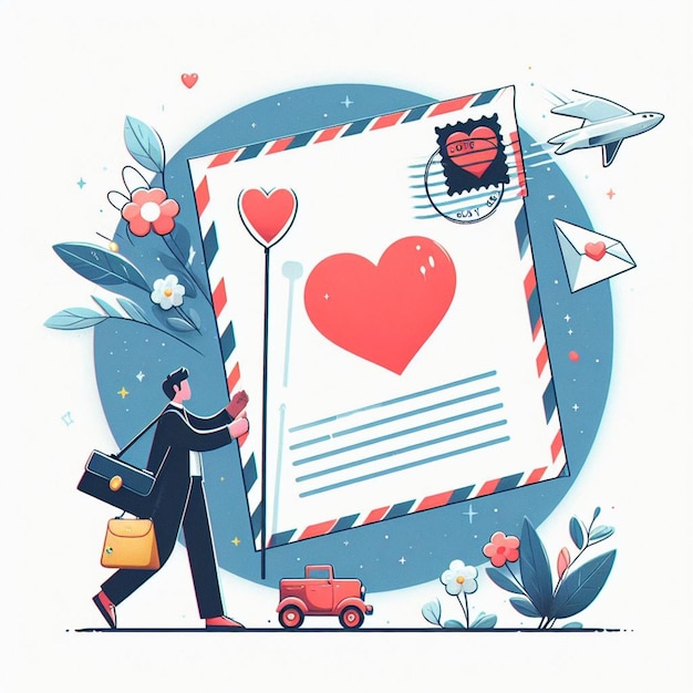 A man walks past a large envelope with a heart on it