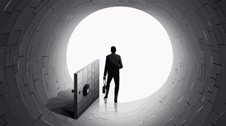 Vector a man walks through a tunnel with a man walking through it