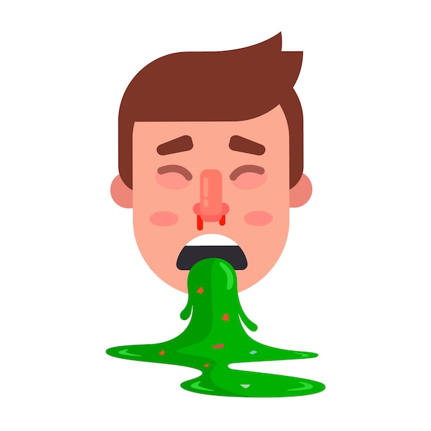 Vettore l'uomo è stato avvelenato e ha iniziato a vomitare liquido verde. illustrazione vettoriale piatto.