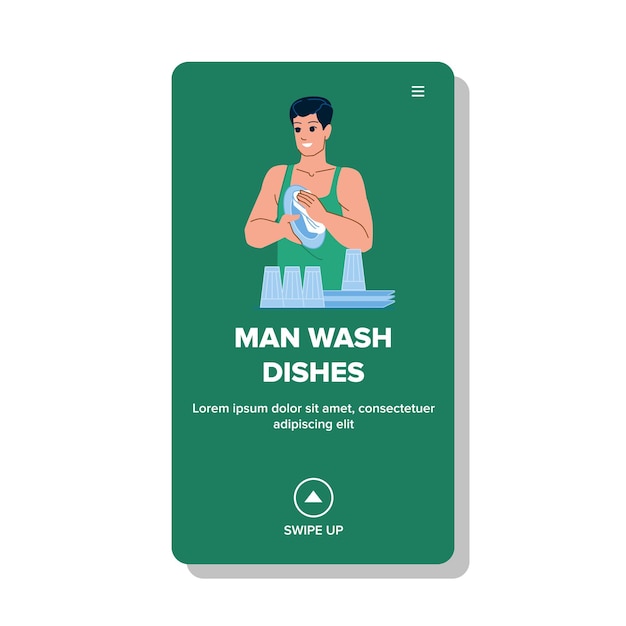 Man wash dishes vector