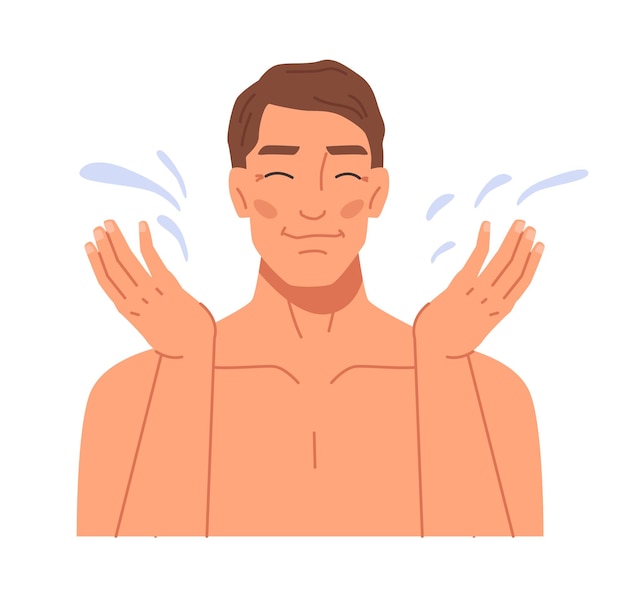 ベクトル 水しぶきで顔を洗う男性