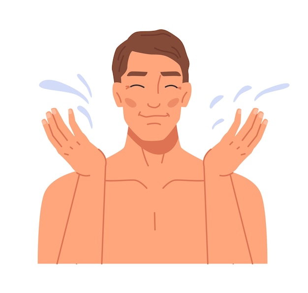 Vector man washing face water splashes