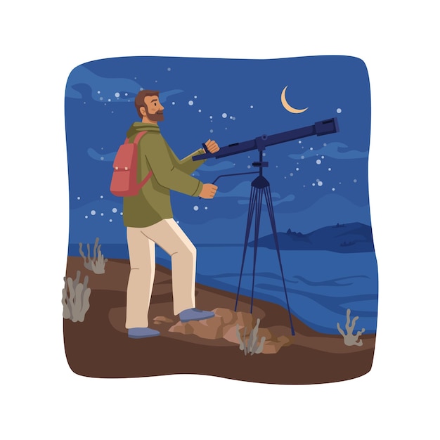 Man watching starry sky through telescope vector