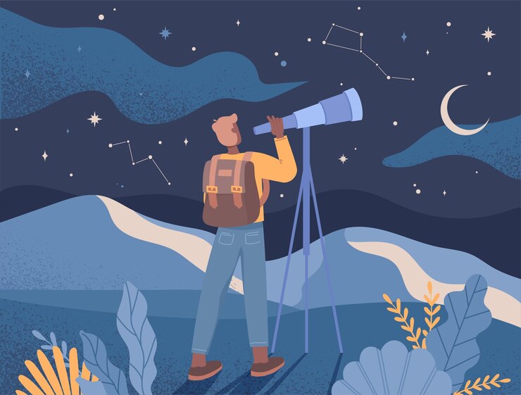 Vector man watching starry sky